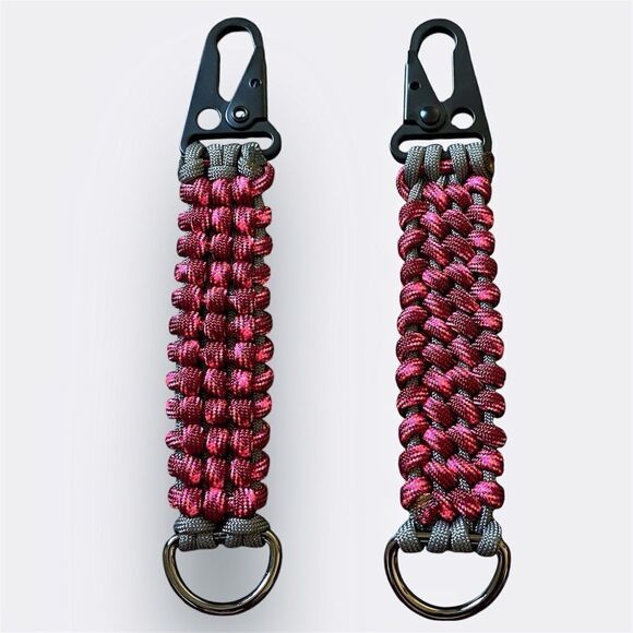 Paracord Keychain Handmade USA NEW Pink Burgundy Gray Black Silver - Picture 1 of 9